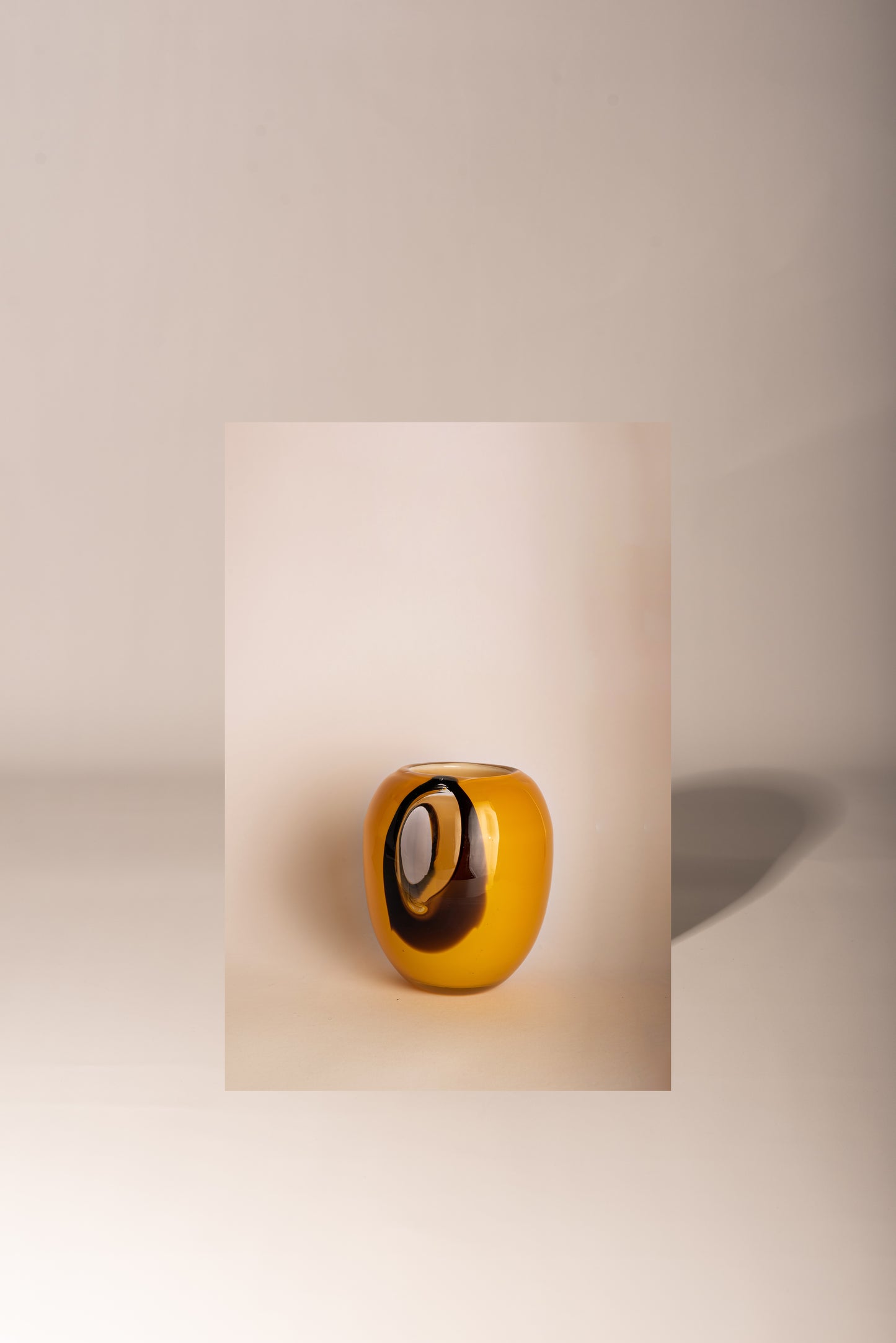Orange, black and clear glass vase