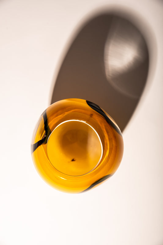 Orange, black and clear  glass vase