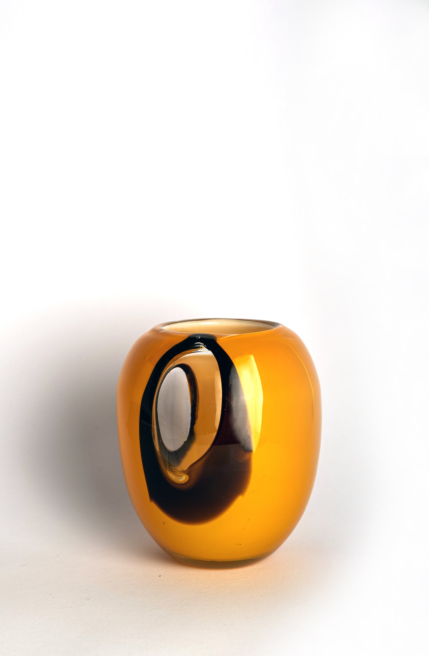 Orange, black and clear  glass vase